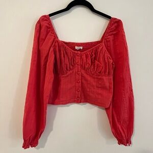 Red Crop Long Sleeve Top